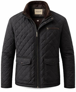 Chaqueta Acolchada Negra para Hombre NORONON, Cuello Alto, Cierre de Cremallera, Gruesa, Informal, de Invierno, Manga Larga, Color Sólido, Relleno de Poliéster - Product Image 1