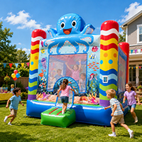 Château gonflable commercial sur le thème de l'océan avec design pieuvre, pour enfants, intérieur/extérieur, avec jeux interactifs
