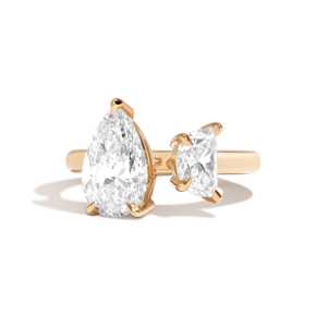 Bague de fiançailles Toi et Moi en or massif 14K/18K, demi-lune en forme de poire, diamant de laboratoire, deux pierres, bande ouverte, certifiée IGI, 2,75 carats - Product Image 1