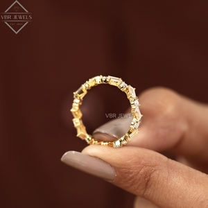 Bague de luxe géométrique en diamant, or jaune, taille baguette et ronde, pour mariage, anniversaire, fournisseur de bijoux pour femme, cadeau - Product Image 6