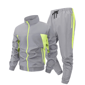 Conjunto deportivo impermeable reflectante para hombre, con chaqueta cortavientos con cierre y cuello alto y pantalones deportivos, 2 piezas. - Product Image 5