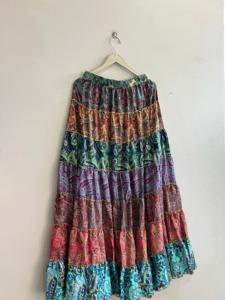 Jupe midi évasée bohème pour femme, taille élastique, imprimé cachemire, volants, en mousseline, robe d'été en tissu doux viscose et polyester - Product Image 5