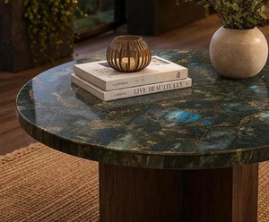 Custom Marble Inlay Coffee Table Handmade Gemstone Round Table Luxury Living Room Furniture Export Quality Stone Table - Product Image 2
