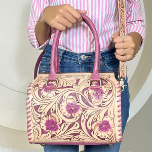 Bolso de Mano de Cuero Floral de Lujo, Hecho a Mano, con Diseño Personalizado, para Mujer, en Cuero Vacuno Genuino, Estilo Speedy, OEM ODM - Product Image 4