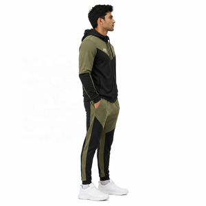 Men's Color Blocking Hooded Sweatshirt Set Polyester Cotton Hoodies <b>French</b> Terry Casual Zipper Tracksuit Front Logo Wholesale - Product Image 2