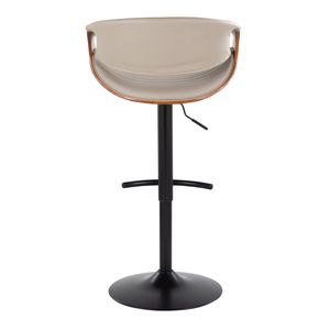 Taburete de bar ajustable moderno de mediados de siglo Symphony con base giratoria de metal negro, madera de nogal y piel sintética gris redondeada TFo - Product Image 5