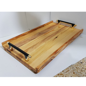 Bandeja Rectangular de Madera de Grado Comercial con Asa de Metal Moderna, Fácil de Limpiar, para Uso Decorativo - Product Image 1