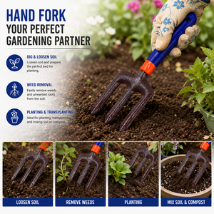 Fourche à main à trois dents en acier au carbone avec manche en plastique pour le jardinage, le désherbage, la plantation et la culture des plantes - Product Image 4
