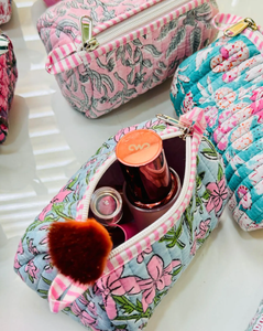 Custom Print Floral <b>Cosmetic</b> Organizer <b>Bags</b> Quilted Cotton Makeup <b>Travel</b> <b>Bag</b> for Women - Product Image 5