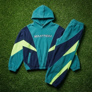 ชุดวอร์มผ้าฟลีซสีเขียวอมฟ้ากรมท่าลายบล็อกสีสำหรับผู้ชาย เสื้อแจ็คเก็ตซิป กางเกงขายาวทรงกว้าง สตรีทแวร์แบบสั่งทำ ชุดกีฬา - Product Image 5