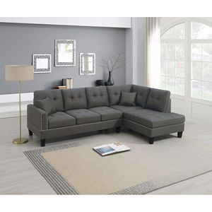 Set Divano Componibile 2 Pezzi in Tessuto Simil Lino Color Caffè Scuro, Divano LAF e Chaise Longue RAF, Arredamento per Soggiorno - Product Image 1