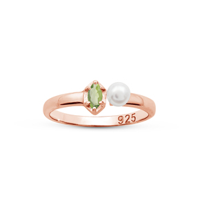 100% Pure Solid 925 Sterling <b>Silver</b> Wedding Gift Anniversary Minimalist <b>Solitaire</b> 100% Natural Peridot Pearl Gemstone Fine <b>Rings</b> - Product Image 3