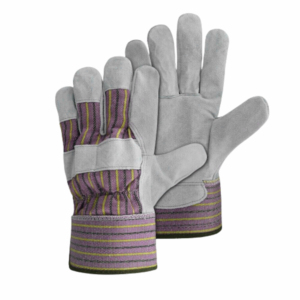 Guantes de Trabajo de Cuero con Puño a Rayas Púrpuras, Resistentes a la Abrasión, Antideslizantes en las Puntas de los Dedos, Guantes de Seguridad de Uso General - Product Image 1