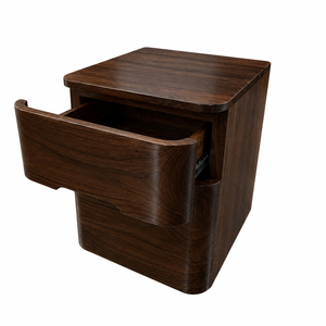 Table de chevet élégante en teck massif, design moderne et courbé, finition brun foncé, 2 tiroirs, pour chambre à coucher, hôtel - Product Image 3