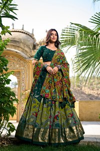 TENNECY Tasar Silk Kalamkari Print Foil Work <b>Border</b> Reversible Stretchable Sun Protection Quick Dry Ankle-Length Choli for - Product Image 6