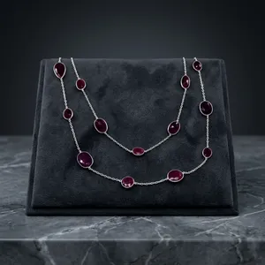 Collier en argent 925 avec pierre précieuse rubis, serti de pierres en or plaqué, style classique, bijoux à porter tous les jours - Product Image 4