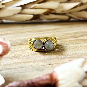 Anillo de Oro con Ágata Musgosa de Diseño Único Silver Eye, Joyería Boho de Latón para Mujer, Chapado en Oro de 18k, Vintage, con Dos Piedras, de Tercera Marca - Product Image 1