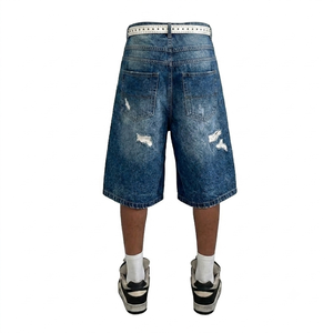 2026 <b>High</b> <b>Waist</b> Distressed Denim <b>Shorts</b> Men Straight Leg Ripped Washed Casual Summer Streetwear <b>Jeans</b> With Pockets - Product Image 4