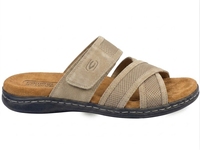 Sandales à enfiler Lords MG1111 en daim beige actif, bout ouvert, fermeture à boucle, respirantes, confortables, décontractées, classiques, semelle intermédiaire en PU, été