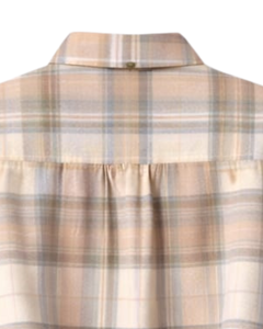 Chemisier court personnalisé beige à carreaux pour femme, col rabattu, manches longues, boutonné, style décontracté, fabricant OEM - Product Image 6