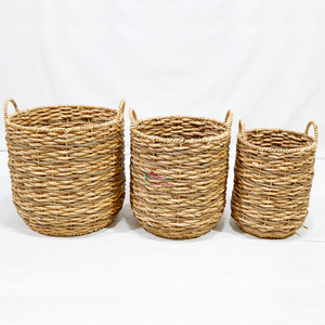 Rustic Woven Wicker Eco-Friendly <b>Storage</b> Baskets Set of 3 Round with Handles for Kitchen & <b>Laundry</b> Room <b>Organization</b> - Product Image 4