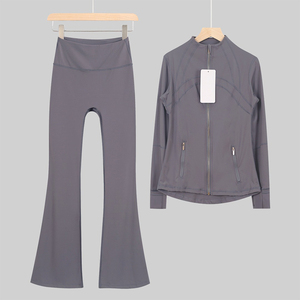 Ensemble de survêtement rose pour femmes, veste à fermeture éclair à manches longues avec poches latérales, pantalon évasé, style sportif décontracté pour le printemps - Product Image 3