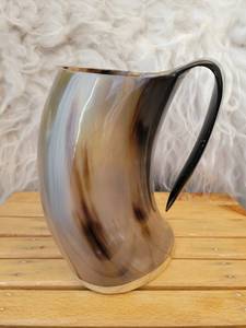 Mug en corne de buffle fait main, forme naturelle, thème animal sculpté, objet d'art de collection, artisanat buraq - Product Image 3