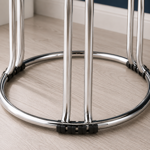 Modern Round Metal <b>Stool</b> with Brown Cushioned <b>Seat</b> Chrome Steel Legs Circular Base for Home Kitchen Bar Office Seating - Product Image 4