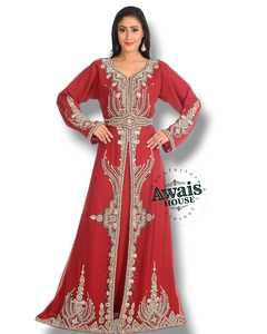 Islamic Women's <b>Plus</b> <b>Size</b> Lightweight Velvet Sequined Beaded Solid Floor Length Long Sleeve High Neck Flared Hem Handmade Ethnic - Product Image 5
