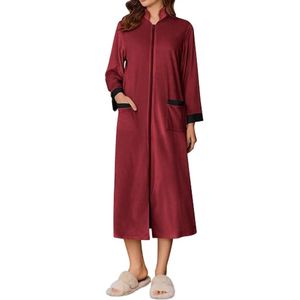 Women's Solid Summer Zipper <b>Robe</b> Long Sleeve Velour Bathrobe Soft House <b>Coat</b> with Pockets - Product Image 1