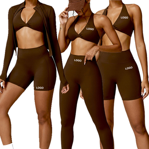 Conjunto de Yoga sin Costuras de Color Sólido para Mujer, Pantalones Cortos de Cintura Alta, Top Halter Cruzado, Ropa Deportiva de 2 Piezas, Verde - Product Image 3