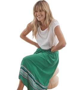 Women's Green A-Line Ankle-Length Skirt Floral Hem Natural Waist Chiffon Casual Summer <b>Dress</b> Style Eco-Friendly Breathable Soft - Product Image 1