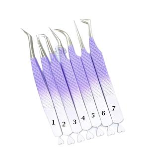 Pinzas de pestañas recubiertas de polvo blanco púrpura Ombre de dos tonos Etiqueta privada personalizable Acero inoxidable japonés sostenible en punta - Product Image 1