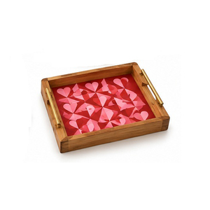 Plateau de service ovale en bois avec motif d'ornements de Noël, finition laquée, poignée, usage résidentiel - Product Image 4