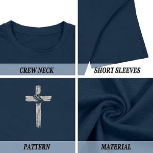 T-shirt décontracté à manches courtes en jersey respirant bleu marine pour homme avec imprimé croix et verset biblique Philippiens 4:13, col rond - Product Image 3