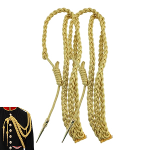 Aiguillette dorée uniforme, cordon en fil doré, aiguillette de cérémonie britannique, cordon métallique doré synthétique avec attaches - Product Image 1