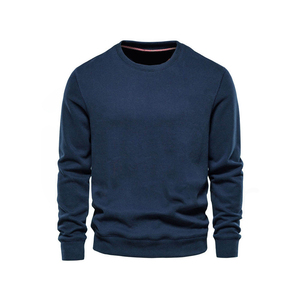 เสื้อสเวตเชิ้ตคอกลมสีกรมท่าสำหรับผู้ชาย ทรงปกติ สีพื้น ผ้าถัก แขนยาว ใส่สบาย ผลิตจากผ้าฝ้าย 100% เหมาะสำหรับฤดูหนาว - Product Image 1