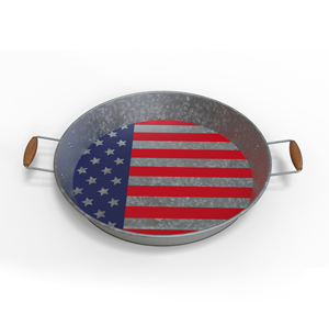 Bandeja Redonda de Metal para Servir con Diseño de Mapa de Estados Unidos, Patrón Patriótico Hecho a Mano para Decoración de Fiestas del 4 de Julio - Product Image 5