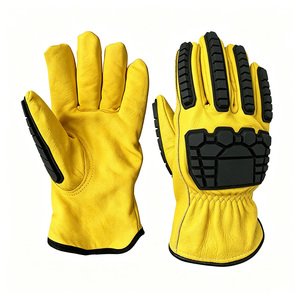 Gants de sécurité anti-choc en Kevlar à points, les plus vendus, en cuir de chèvre/vache, avec protection TPR jaune, pour mécaniciens - Product Image 3