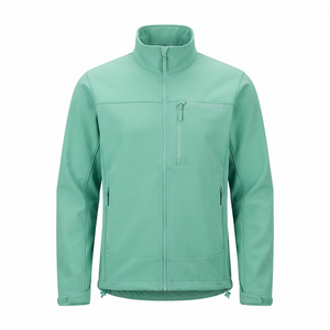 Chaqueta de Forro Polar Verde Menta para Hombre, Cierre Completo con Cremallera, Cuello Alto, Resistente al Viento, Ropa Exterior Informal, Corte Regular, Exterior de Poliéster - Product Image 1