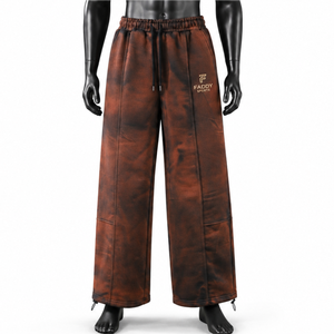 Pantalon de jogging molletonné épais délavé à l'acide pour homme, avec logo personnalisé, marron vintage, coupe large et ample, style streetwear, surdimensionné 2026 - Product Image 1