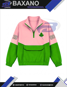 Alfa |   Kapa |   Sudadera con Cierre de Cremallera Alpha Sorority, Diseño de Bloques de Color Verde y Rosa, Bolsillos, Corte Regular, Sudadera de Otoño - Product Image 4