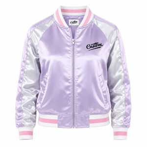 Blouson Bomber Homme Personnalisé en Satin Lavande à Col Montant, Logo Brodé sur le Devant, Fermeture Pull-Over, Style Streetwear Hiver Décontracté - Product Image 3