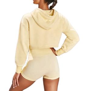 Ensemble de vêtements de sport pour femmes avec logo personnalisé, 100% coton, deux pièces, sweat-shirt court à cordon de serrage, short, haute qualité, imperméable - Product Image 2