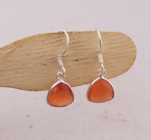 Natural <b>Red</b> Onyx Triangle <b>Earrings</b> 925 Sterling Silver Jewelry Manufacturer Wholesale Handmade Geometric Gemstone Drop Dangle - Product Image 2