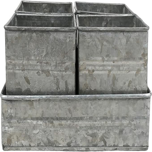 Set of 4 Shabby Chic <b>Small</b> Vintage <b>Vase</b> Farmhouse Flower Planter, Rustic Galvanized Metal Pots with Metal Tray Planter - Product Image 5