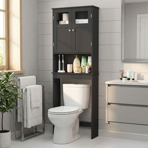 Mobile da Bagno Nero in MDF (Pannello a Media Densità di Fibre) con Doppia Anta 60*22*170cm, Finitura Verniciata, Arredo Bagno - Product Image 1