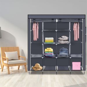 67\" Gray Portable Wardrobe 12-Shelf <b>Clothes</b> <b>Storage</b> Rack with 4 Side Pockets for Closet <b>Storage</b> - Product Image 4