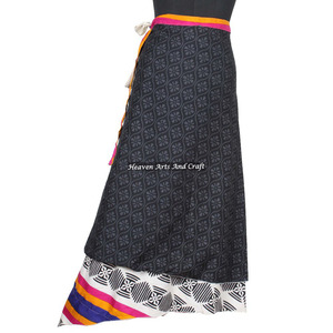 New Design Two Layered Reversible Silk Sari Magic Long <b>Wrap</b> <b>Skirts</b> Boho Stylish Multi Color Summer Wear Comfortable Fashion - Product Image 5