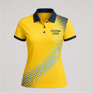 เสื้อโปโลผู้หญิงสีเหลืองกรมท่าลายจุดแบบฮาล์ฟโทน แห้งเร็ว ระบายอากาศได้ดี แขนสั้น สำหรับเล่นกอล์ฟ รุ่น WPS-0886 - Product Image 2